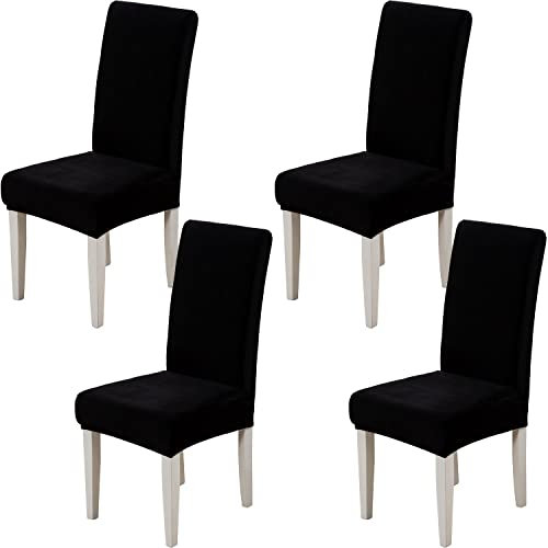Xundefeng 4er Set Stretch Samt Stuhlhussen für Esszimmerstühle, Schutz Hussen für Stühle Schwingstühle, Dekoration Stuhlbezug für Haus, Küche, Hotel, Party - Schwarz