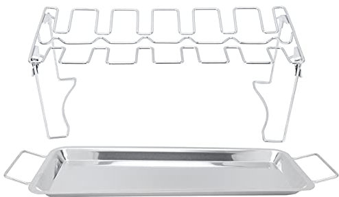 Griglia per cosce di pollo con vaschetta antigoccia, in acciaio inox, accessorio per barbecue