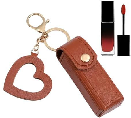Lipstick Holder Keyring - Lipstick Storage Holders | Lipstick Organiser Cosmetic Bags with | Portable PU Leather Stylish Small Lipstick Case with Love Pendant for Lipstick Lip Gloss Perfu