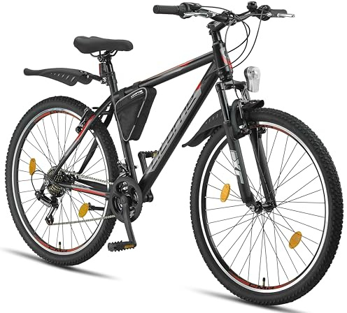 Licorne Bike Guide Premium Mountainbike in 20, 24, 26, 27.5 und 29 Zoll Fahrrad für Mädchen Jungen Herren und Damen (27.5 Zoll, Schwarz/Rot)