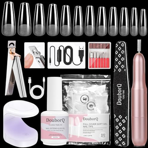 Major Dijit Gel X Starter-Set – Mit Nagelfräse, 4-in-1 Gel (0,5oz), 500 LongCoffin-Tips, UV-Lampe & Zubehör für Nagelverlängerungen & Nail Art