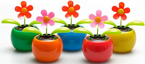 LED-Highlights 5er Set Solar Wackelblumen Solar Wackelblume Solarblume Wackelfigur Blume Grün, Orange, Pink, Blau, Rot Deko Fensterbank Auto Dekoblume