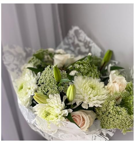 WhiteAngelFlowers® Fresh Flower Bouquet – Hand-Tied White Roses & Lilies – Next Day Delivery – Sympathy, Birthday, Anniversary or Thank you