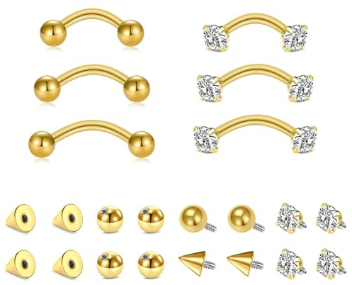 Zolure Eyebrow Piercing Jewelry Curved Barbell Stainnless Steel Tiny Eyebrow Ring Daith Rook Earrings Vertical Labret Lip Jewelrys Ear Helix Conch for Women Men 16g 6mm/8mm/10mm