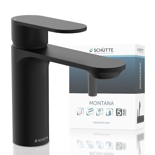 Schütte Svart Tvättställskran MONTANA 32316, Vattenkran Badrum Med Avloppsarmatur, Enkelspaksblandare Badrum Med Popup Dräneringsplugg Blandarkran Tvättställ, Svart
