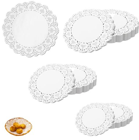 200 Stücke Rund Papierdeckchen Weiß Tortenspitze Papier Spitzenpapier für Hochzeit, Geburtstag, Kuchen, Desserts, Pizza(4.5 5.5 6.5 7.5)