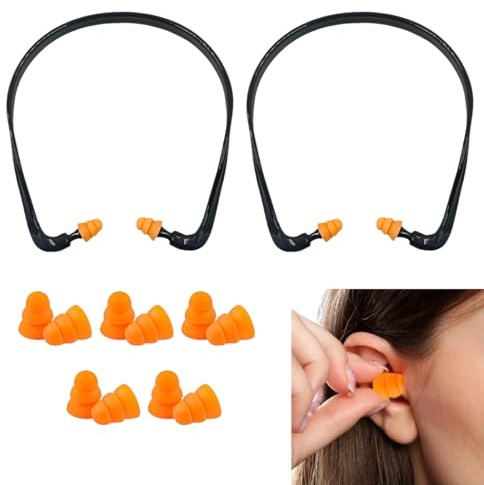 WUSJCOF 2 Juegos de Protectores Auditivos con Banda, Banda de Protección Auditiva Sin Presión para un Uso Cómodo, Reducción de Ruido, con 5 Pares de Tapones de Repuesto