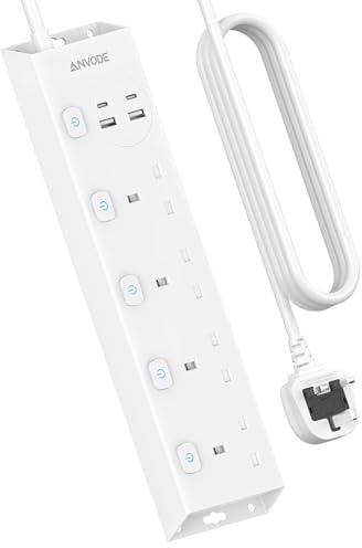 4 Gang Extension Lead Heavy Duty with Individual Switches, Multi Plug Extension Socket with 4 USB (2 USB C), UK Power Strip Wall Mount with 2M Extension Cable, White