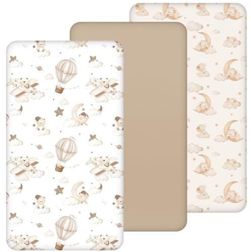 Yukkidds spannbettlaken 60x120cm Baby–Weiche Microfaser Bettlaken für Babybett Kinderbett&Beistellbett – Fitted Sheets für Matratze, atmungsaktiv&pflegeleicht 3er Pack Brauner Ballon