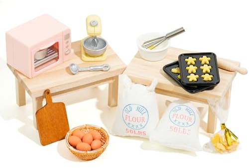 RTUOHUIN Wichtel Backset, 34 Stück Miniatur Wichtel Zubehör für Wichteltür und Weihnachten inkl. Ofen, Mixer, Kekse, Teigrolle, Backzubehör, Kinderzimmer Deko für Weihnachten