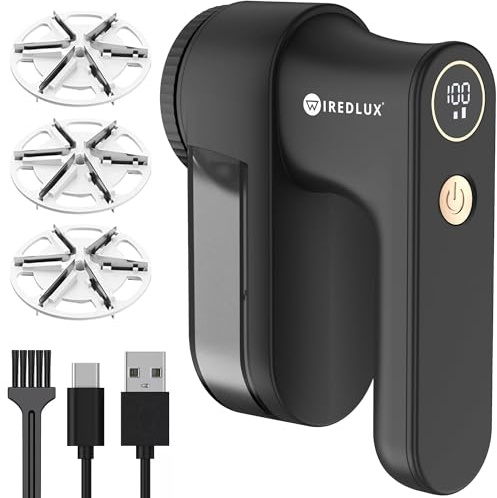 WiredLux Leva Pelucchi Elettronico Ricaricabile per Vestiti e Maglioni – Levapelucchi/Togli Pelucchi Elettrico con 3 velocità, display LED, ricarica USB – Portatile con doppia protezione