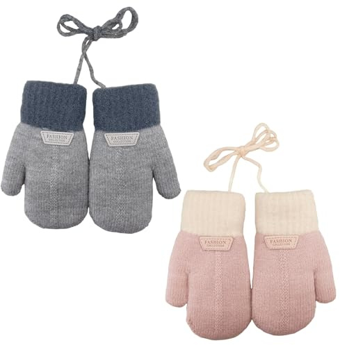 Qoibraze 2 Pairs Kids Winter Gloves Winter Knit Gloves Children Mitten Stretchy Full Finger Thermal Warm Knitted Mittens for 1-4 Years Old Baby Boys and Girls