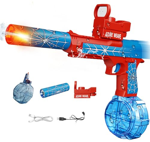 Tecnock Pistolas de Agua eléctricas para niños y Adultos, Pistola de Agua Recargable automática con Boca Luminosa, Alcance, Pistolas de pulverización a batería para Piscina, Playa y jardín