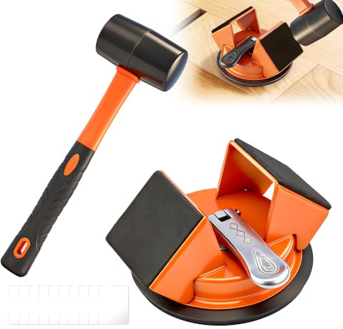 Saker Floor Gap Fixer Kit Suction Cup Tool with Mallet & 10 Washable Pads