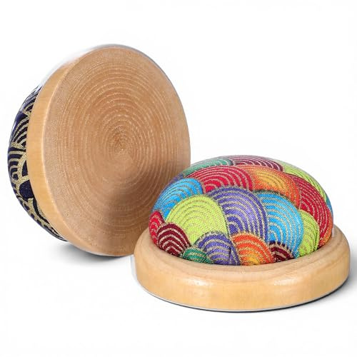 PEOVLVN 2 Pcs Pin Cushions for Sewing, Wooden Base Round Pin Cushion Cute Japanese Style Needle Pincushions Needle Holders for Quilting Embroidery Daily Hand Sewing and DIY Crafts
