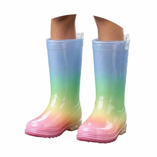 Generisch Stivali da pioggia per bambini, antiscivolo, leggeri, in gomma, con sfumatura di colore arcobaleno, in PVC leggero, suola antiscivolo, impermeabili, gambale medio alto, azzurro, 15-16 Jahre