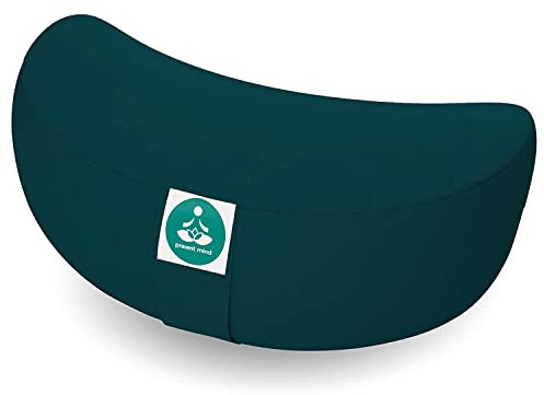 Present Mind (Sitzhöhe 15 cm) Smaragdgrün Halbmond Zafu Yoga Kissen für Yin Yoga gemacht aus Baumwolle Füllung - 100% Natürliches Yoga Block Made in EU mit Bezug Waschbar