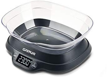 G3 Ferrari G20093 Bilancia da Cucina, 1 gr/5kg, Ciotola da 1,2L, Display Alta Luminosità, Sensore ad alta precisione, Salvaspazio, Plastica, Nero