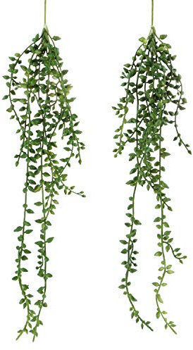 Meneco Artificial Hanging Succulent Plants – 2 Pack String of Pearls Plant Artificial Hanging Plants Unpotted Fake Plants Decor (Small)
