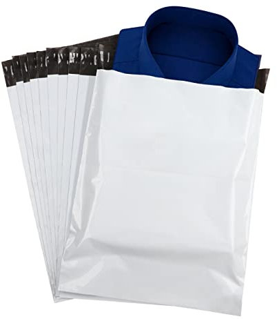 Versandbeutel,ilauke 60 Stück Versandtaschen aus Kunststoff 35 x 45 cm + 5,5 cm,Selbstklebend und Blickdicht Versandtüte aus Plastik für Kleidung,Gütern,Warensendung,Weiß