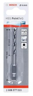 Bosch Professional Brocas de vástago hexagonal PointTeQ, para metal, diámetro: 4 mm, vástago hexagonal de ¼, accesorios para taladro de impacto y taladro atornillador