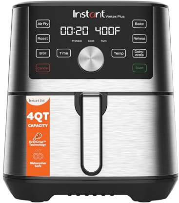 Instant Pot 4QT Vortex Plus 6-in-1 Mini Air Fryer, Custom Program Options, Crisps, Broils, Roasts, Dehydrates, Bakes, Reheats, 100+ In-App Recipes, Stainless Steel,4 Quarts
