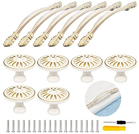 GZLCEU Juego de 12 tiradores para muebles de cocina, de aleación de aluminio, con tornillos y destornilladores para cocina, dormitorio, bar, cajones (blanco, 2 estilos)