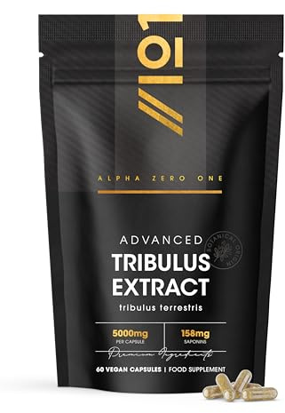 Tribulus Terrestris Extract 5000mg – High Strength 95% Saponins - 60 Vegan Capsules (2 Months Supply) - Resealable and Recyclable Pouch by Alpha01