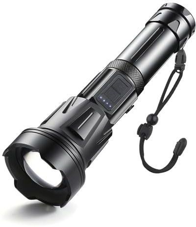 ASORT lampe torche led ultra puissante 40000 lumens lampe torche rechargeable, XHP360 LED Zoomable,IPX67 Étanche, Pour le camping, la randonnée et les urgences Utilisation.(Phares gratuits)