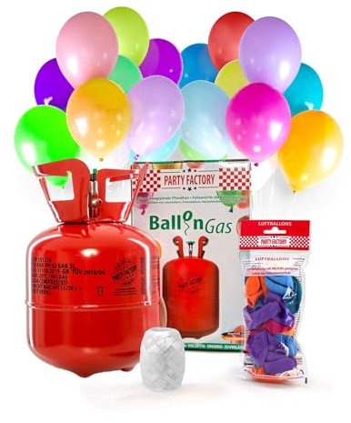 Helium Ballongas für 20 Ballons inkl. Ballons | Heliumflasche 140L Gasfüllung Folienballons Luftballons | Party Hochzeit