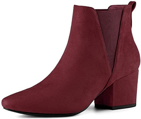 Allegra K Women's Pointed Toe Block Heel Ankle Chelsea Boots Burgundy 6 UK/Label Size 8.5 US