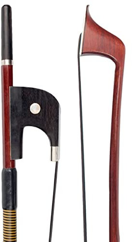 TSTS Geigenbogen Deutscher Kontrabassbogen 4/4 Größe Brasilholzstab Ebenholz Frosch Gerader Stab Glatte Oberfläche Weißes Rosshaar