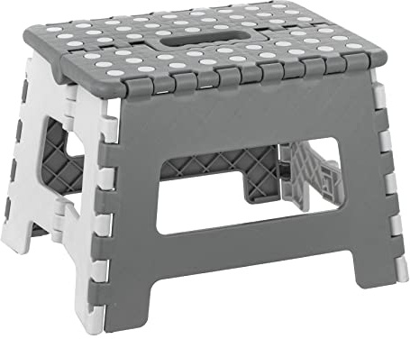 Baroni Home Sgabello Pieghevole Ultra-Resistente, Portata 130 kg, Salvaspazio per Cucina, Bagno, Giardino, Bambini e Adulti, 29x22x22 cm, M Grigio Chiaro