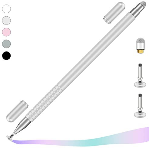 iMoebel Universal Tablet Stylus Pen, 2-in-1 Touchscreen Pen with 2 Magnetic Caps, Compatible with Tablets & Mobile Phones, Silver