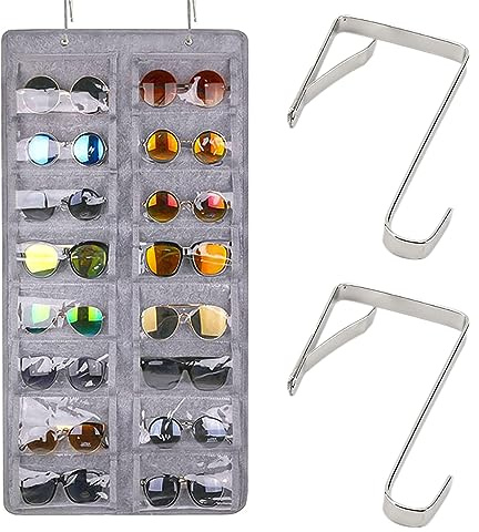 Nizirioo Occhiali da Sole Appesi Organizer Organizer da Parete per Occhiali da Sole con 16 Scomparti a Prova di Polvere, con 2 Gancio in Metallo, Pieghevole Borsa per Appendere Gli Occhiali per Casa