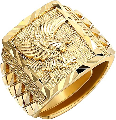 Modischer Ring, breites Gesicht, goldfarben, Adlerring mit Relief, matt, für Herren, verstellbare Öffnung, professionell und attraktiv, Goldener Sand
