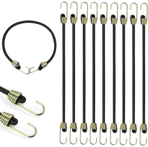 Lot de 10 tendeurs en caoutchouc avec crochets dorés - Pour bagages, bâche de tente de camping - 25 cm - Doré