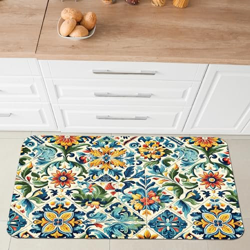 Comart - Tappeto Cucina Austin - Impermeabile - Antiscivolo - Antimacchia - Lavabile in Lavatrice - Passatoia in Poliestere - per Corridoio e Cucina - Made in Italy - Piastrelle Tiles - 50x75 cm