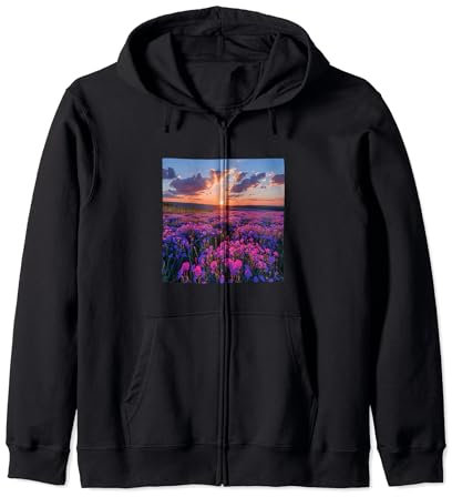 Bergenia Flower Field Beautiful Sunset Graphic Zip Hoodie