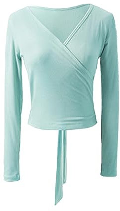 Ballet Wrap Top Femmes filles Ballet justaucorps manteau Wrap hauts à manches longues Ballet danse gymnastique ensemble chandails à lacets échauffement Cardigan pour Filles Femmes(Light Green,XL)