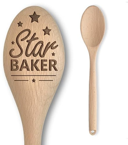 Star Spoon Baker Baking Off Winners Trophy Gift | Multiple Designs Available! | Baking + Cooking Competition Prize | Novelty Engraved Solid Beech Wooden Spoon (Style 2)