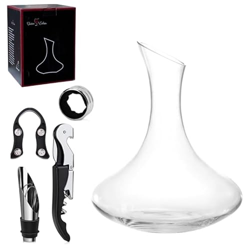 OCEANO Decanter Vino Caraffa per Decantare Areare Vino Rosso Vetro Trasparente Travaso Elegante Moderno Versatore per Serate Feste Idea Regalo Papà (Decanter + Accessori, 1.78)
