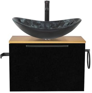 ZealWe Badmöbel Set 2-teilig Waschbecken mit Unterschrank 60 cm mit Handtuchhalter Rollenhalter, Waschtischunterschrank hängend mit Waschtish 53 cm für kleine Gäste WC Waschplatz, Sternenhimmelfarbe