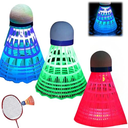 3PCS Led Badminton Shuttlecocks,Led Badminton Glow for Sports Activities,Lumi-Nous Badminton Colorful High Elasticity,Windproof and Dur-Able for Indoor and Outdoor at Night,Light Up Shuttlecocks