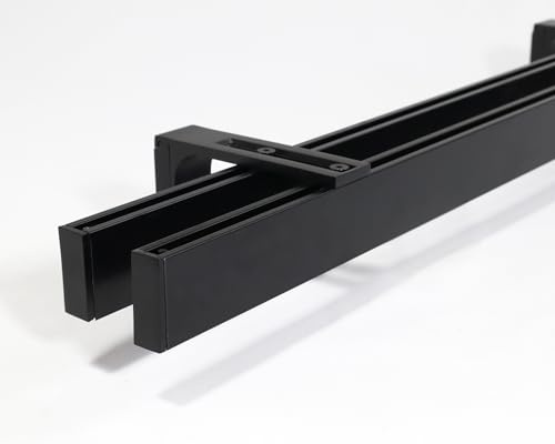Deco-Raum 2-lauf Gardinenstange auf Maß Innenlauf Loft eckig Wandbefestigung Wandträger Vorhangstange Flächenvorhang Schiene Innenlaufstange für Vorhänge Schwarz 240cm