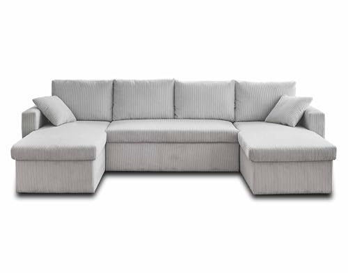 Bestmobilier Cyrus - canapé panoramique en U - 7 Places - Convertible avec Coffre - en Velours côtelé