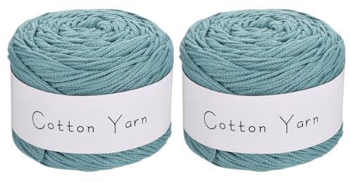sourcing map 2 Skein Cotton Yarn, 100% Cotton Chunky Yarn for Hand Knitting, Blanket Yarn for Crocheting Each of 204g/7.20oz(Per Skein 150m/164 Yard)/Light Blue