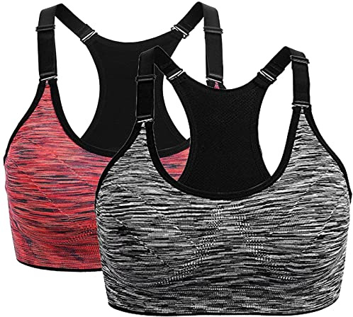 2 Piezas Sujetadores Deportivos Mujer Sujetador Deportivo con Espalda de Nadador Top Deportivos Mujer Acolchados Top Corto de Gimnasio de Impacto Medio para Fitness Yoga Ejercicio Corriendo