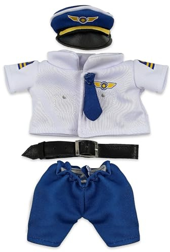 DolliBu Pilot Stuffed Animal Dress Up Costume Set - Airplane Pilot Uniform Outfit with Cap, Shirt, Belt, Pants for Teddy Bears – Small for 5 to 7 Inch Plush Toys