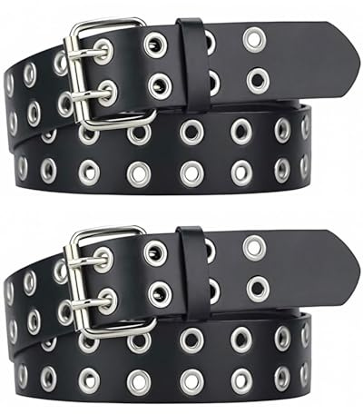 JUKOTA 2 pièces Ceinture Cloutée pour Femme 110 cm Ceinture à Rivets à Rivets à Double Trou Punk Ceintures Femme pour Assortir Diverses Robes et Jeans